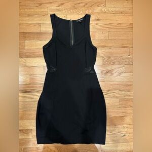 Express Black Y2K sleeveless mini dress with mesh side detail and zip up back